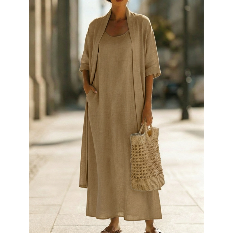 Lirelle™ – Breezy 2-Piece Linen-Blend Maxi Dress &amp; Duster Set + 50% OFF