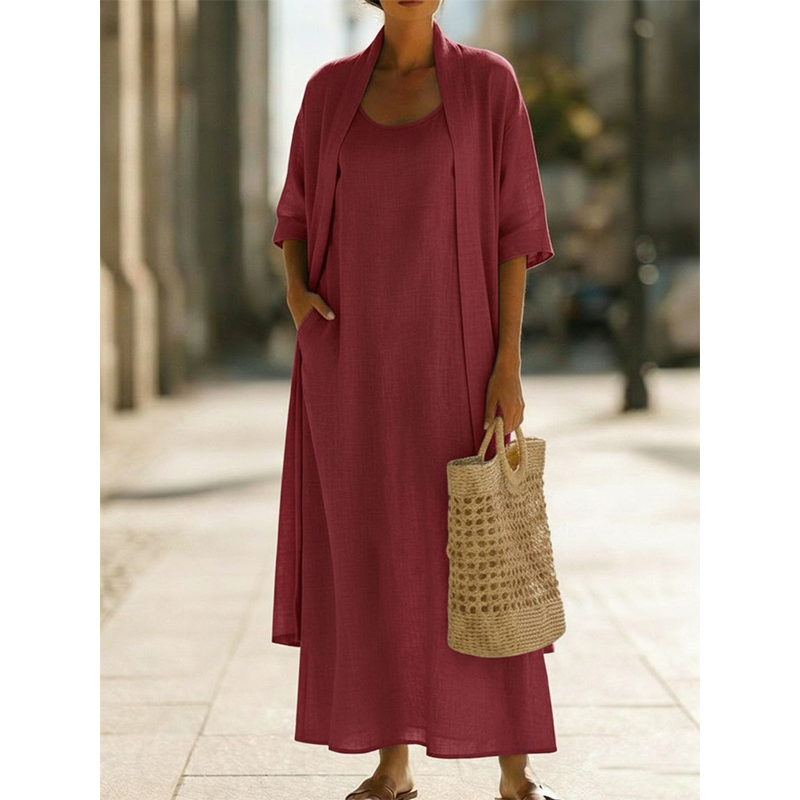 Lirelle™ – Breezy 2-Piece Linen-Blend Maxi Dress &amp; Duster Set + 50% OFF
