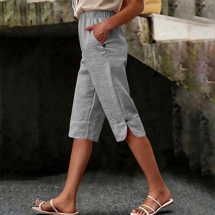 Solmara – Breathable Elastic-Waist Capri Pants with Side Slit + 50% OFF
