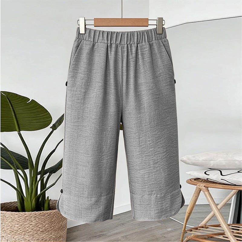 Solmara – Breathable Elastic-Waist Capri Pants with Side Slit + 50% OFF