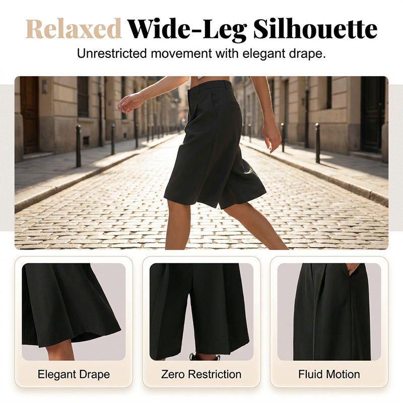 Sartelle – High-Waist Pleated Wide-Leg Bermuda Shorts + 50% OFF