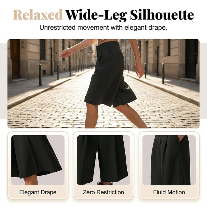 Sartelle – High-Waist Pleated Wide-Leg Bermuda Shorts + 50% OFF