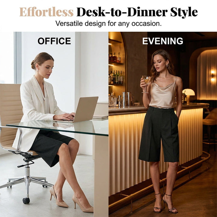 Sartelle – High-Waist Pleated Wide-Leg Bermuda Shorts + 50% OFF
