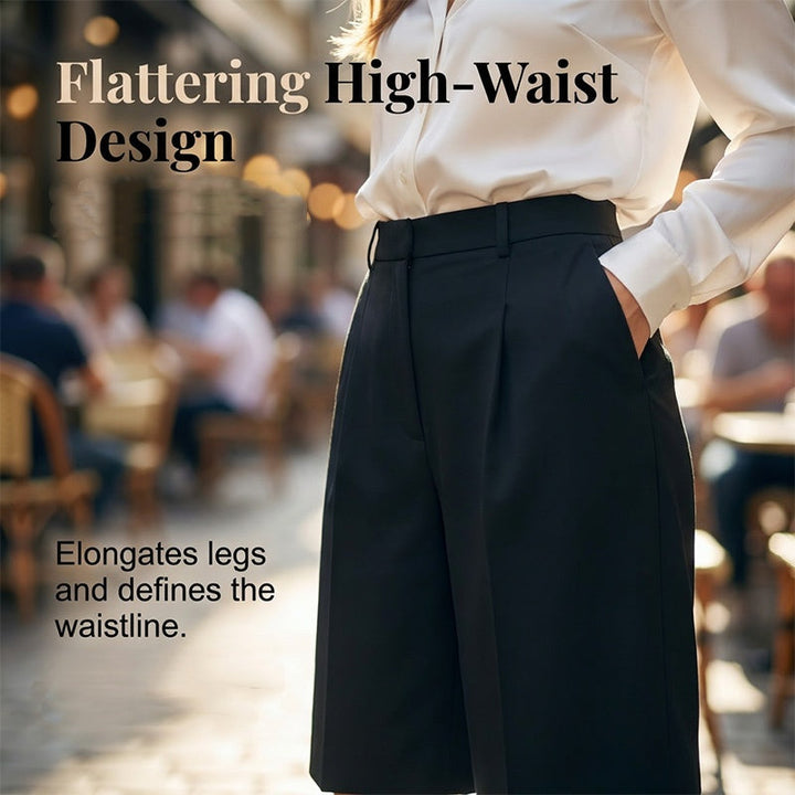 Sartelle – High-Waist Pleated Wide-Leg Bermuda Shorts + 50% OFF