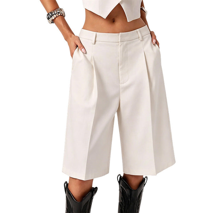 Sartelle – High-Waist Pleated Wide-Leg Bermuda Shorts + 50% OFF