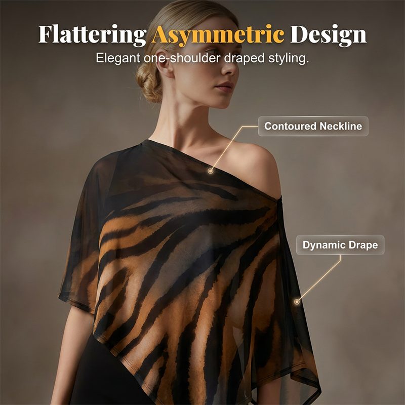 Tigresse – Asymmetric Sheer Shawl Top &amp; Mini Skirt Set + 50% OFF