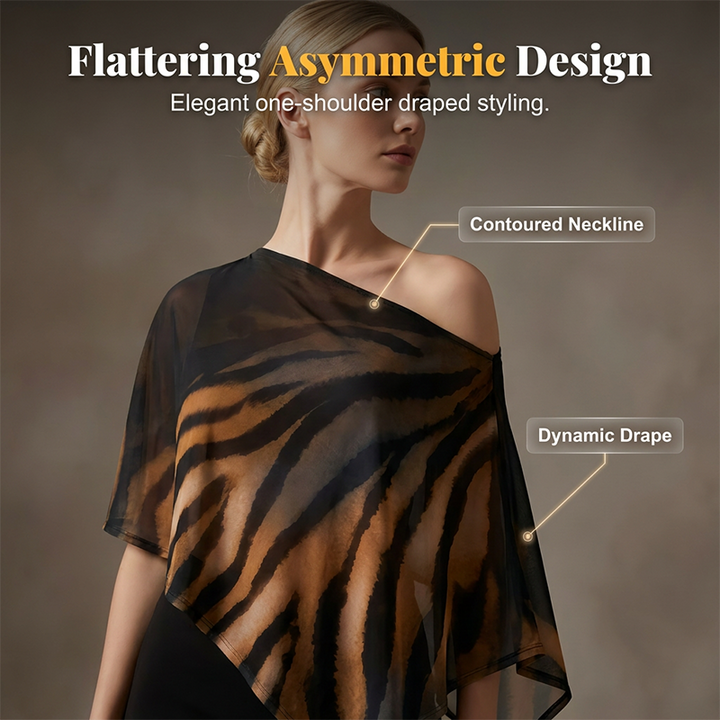 Tigresse – Asymmetric Sheer Shawl Top &amp; Mini Skirt Set + 50% OFF