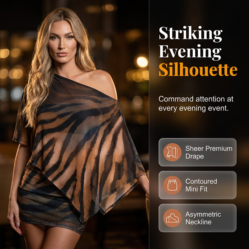 Tigresse – Asymmetric Sheer Shawl Top &amp; Mini Skirt Set + 50% OFF
