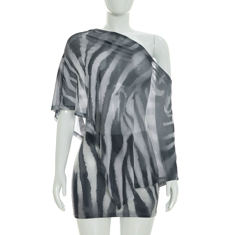 Tigresse – Asymmetric Sheer Shawl Top &amp; Mini Skirt Set + 50% OFF
