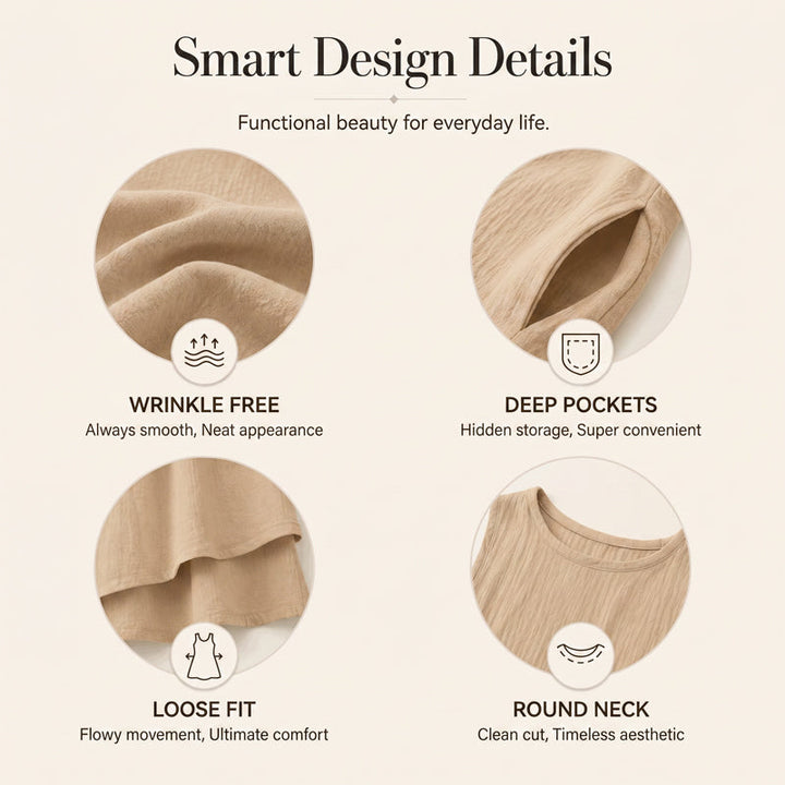 Solenne – Double-Layer Sleeveless Midi Dress with Pockets + 50% OFF