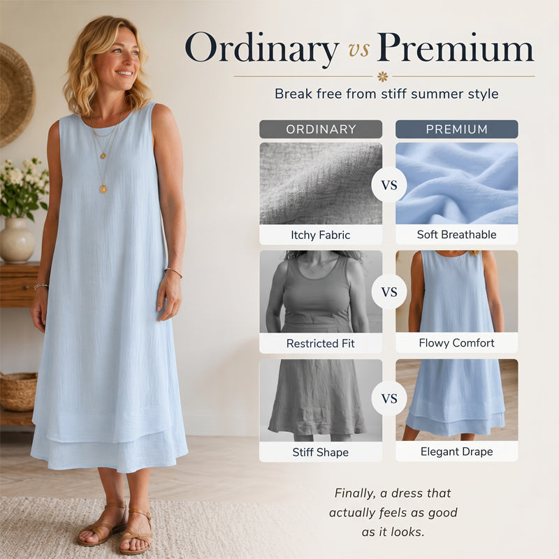 Solenne – Double-Layer Sleeveless Midi Dress with Pockets + 50% OFF