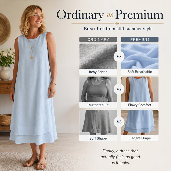 Solenne – Double-Layer Sleeveless Midi Dress with Pockets + 50% OFF
