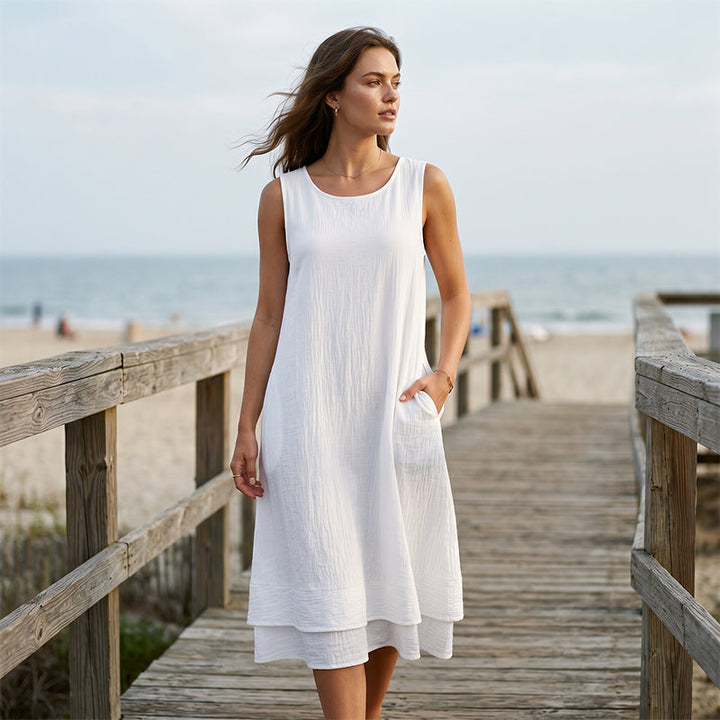 Solenne – Double-Layer Sleeveless Midi Dress with Pockets + 50% OFF
