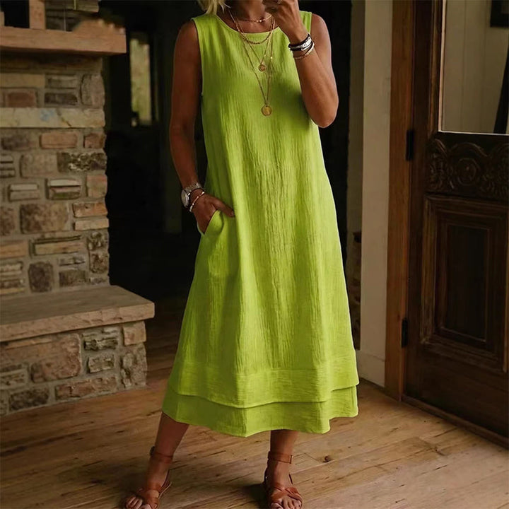 Solenne – Double-Layer Sleeveless Midi Dress with Pockets + 50% OFF