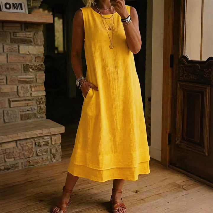 Solenne – Double-Layer Sleeveless Midi Dress with Pockets + 50% OFF