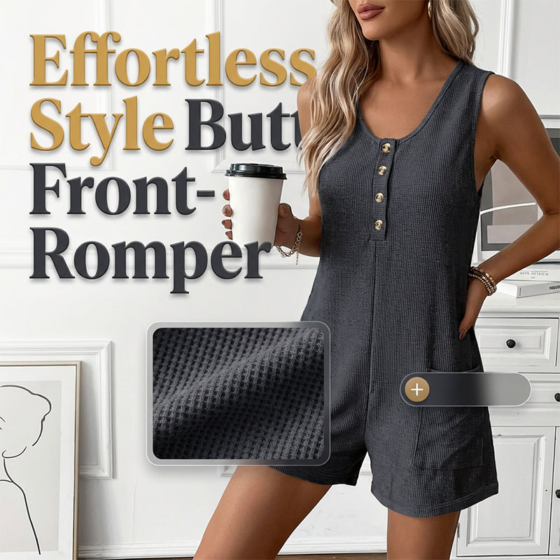 Willowday – Sleeveless Button-Front Waffle Knit Romper with Pockets + 50% OFF
