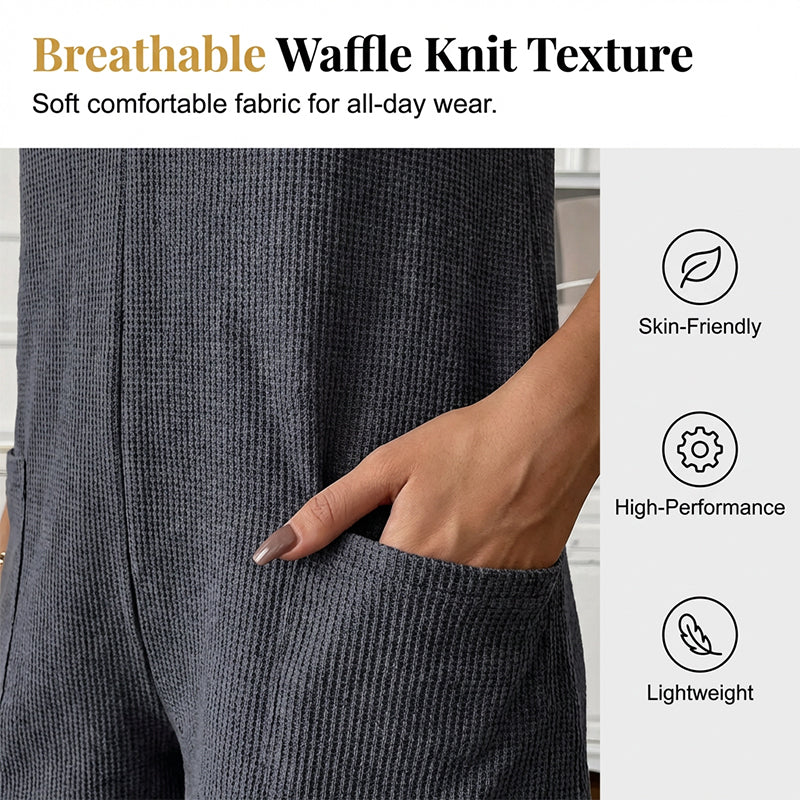 Willowday – Sleeveless Button-Front Waffle Knit Romper with Pockets + 50% OFF