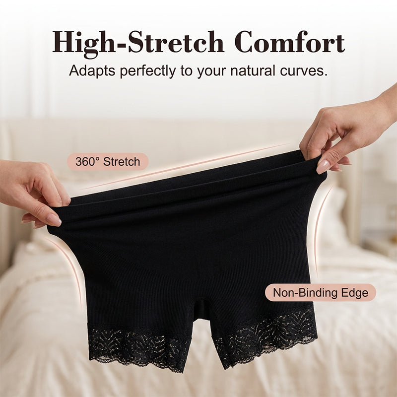 Glissette – High-Waist Anti-Chafing Slip Shorts with Lace Trim + 50% OFF