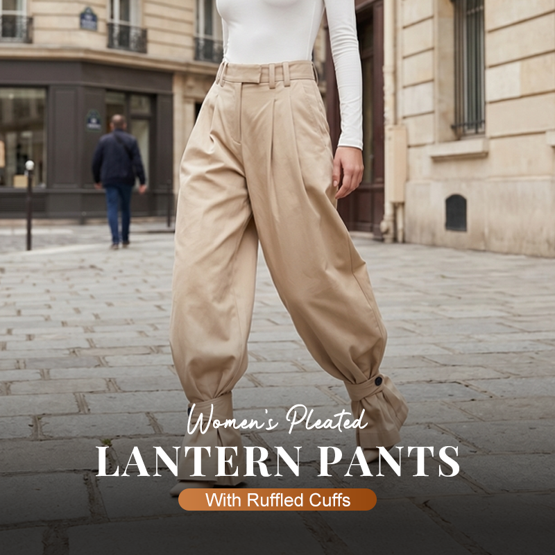 Pleatelle – High-Waist Pleated Lantern Pants with Ruffled Tie Cuffs + 50% OFF