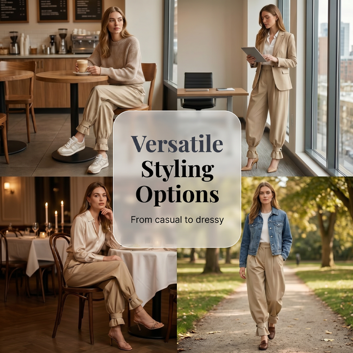Pleatelle – High-Waist Pleated Lantern Pants with Ruffled Tie Cuffs + 50% OFF