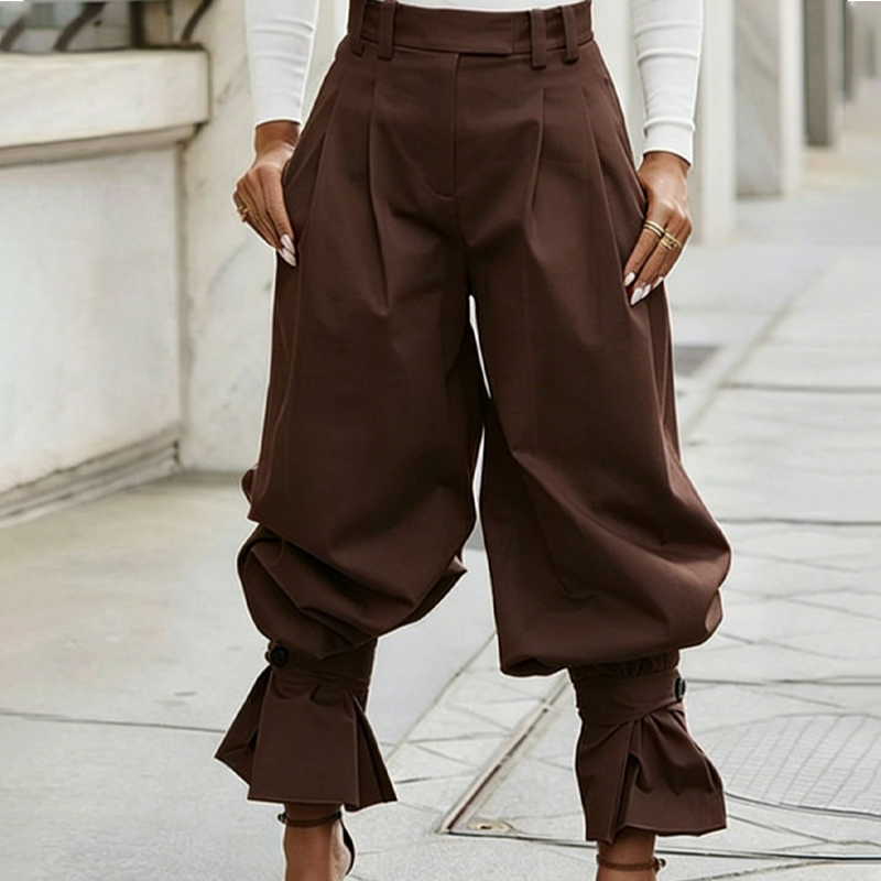 Pleatelle – High-Waist Pleated Lantern Pants with Ruffled Tie Cuffs + 50% OFF