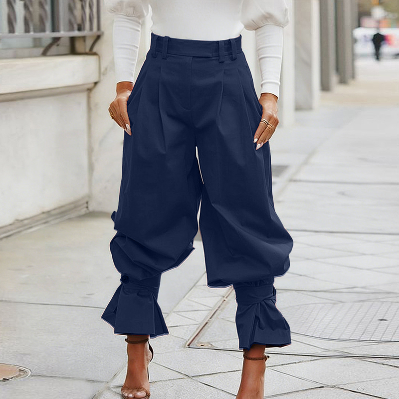 Pleatelle – High-Waist Pleated Lantern Pants with Ruffled Tie Cuffs + 50% OFF