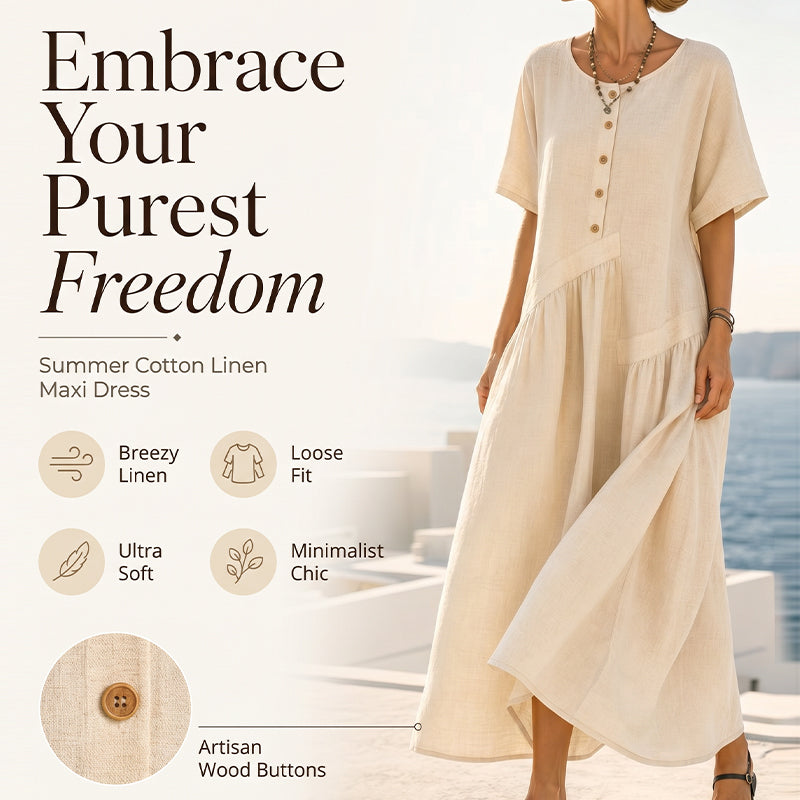Solterra – Breathable Cotton-Linen Maxi Dress with Button Front &amp; Pockets + 50% OFF