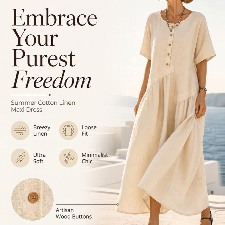 Solterra – Breathable Cotton-Linen Maxi Dress with Button Front &amp; Pockets + 50% OFF