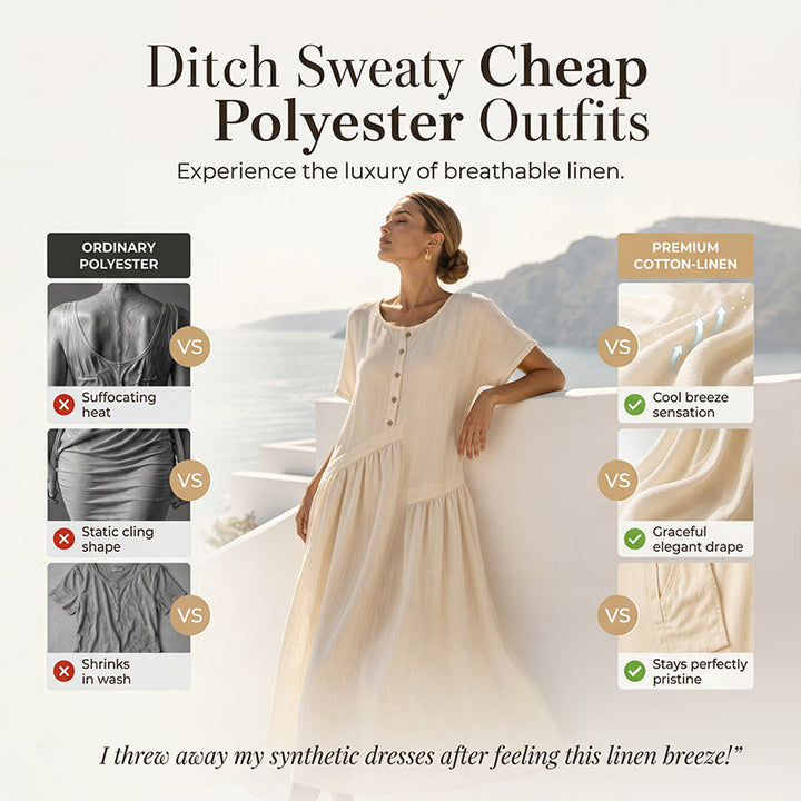 Solterra – Breathable Cotton-Linen Maxi Dress with Button Front &amp; Pockets + 50% OFF