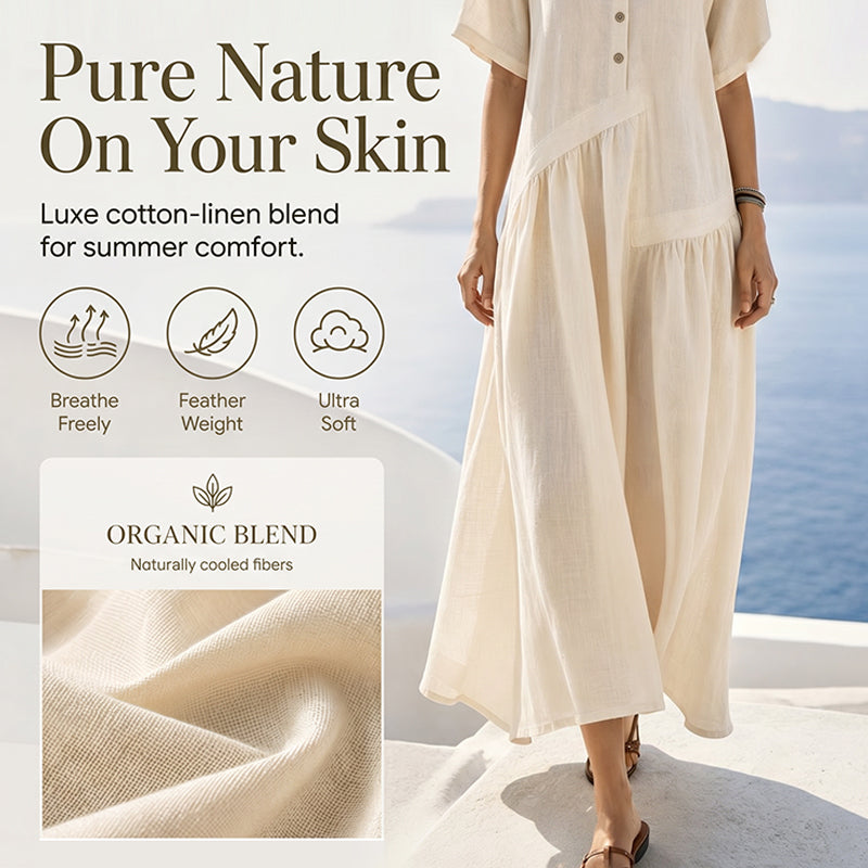 Solterra – Breathable Cotton-Linen Maxi Dress with Button Front &amp; Pockets + 50% OFF