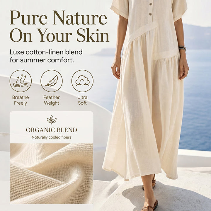 Solterra – Breathable Cotton-Linen Maxi Dress with Button Front &amp; Pockets + 50% OFF