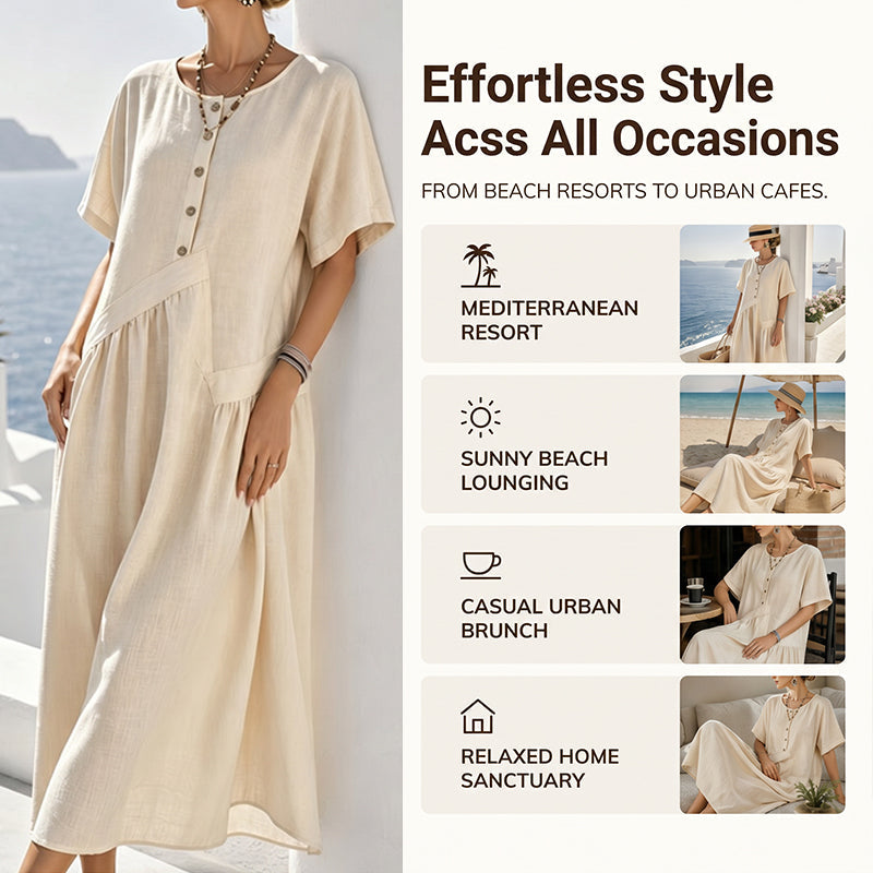 Solterra – Breathable Cotton-Linen Maxi Dress with Button Front &amp; Pockets + 50% OFF