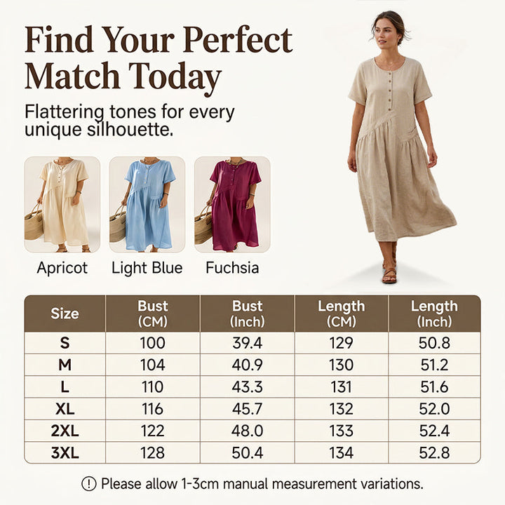 Solterra – Breathable Cotton-Linen Maxi Dress with Button Front &amp; Pockets + 50% OFF