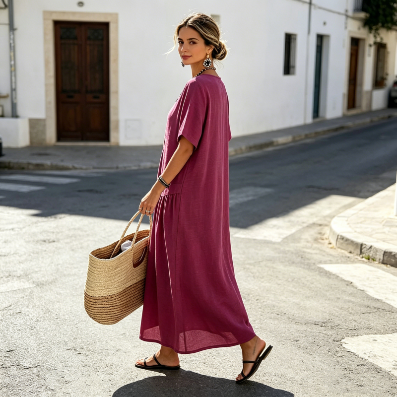 Solterra – Breathable Cotton-Linen Maxi Dress with Button Front &amp; Pockets + 50% OFF