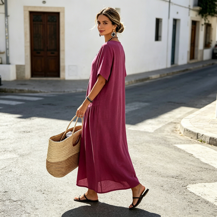 Solterra – Breathable Cotton-Linen Maxi Dress with Button Front &amp; Pockets + 50% OFF