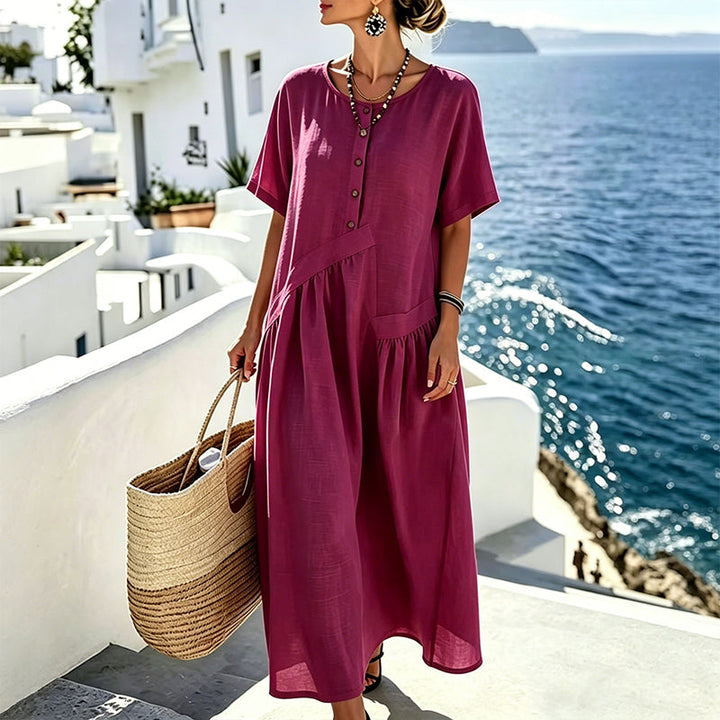 Solterra – Breathable Cotton-Linen Maxi Dress with Button Front &amp; Pockets + 50% OFF