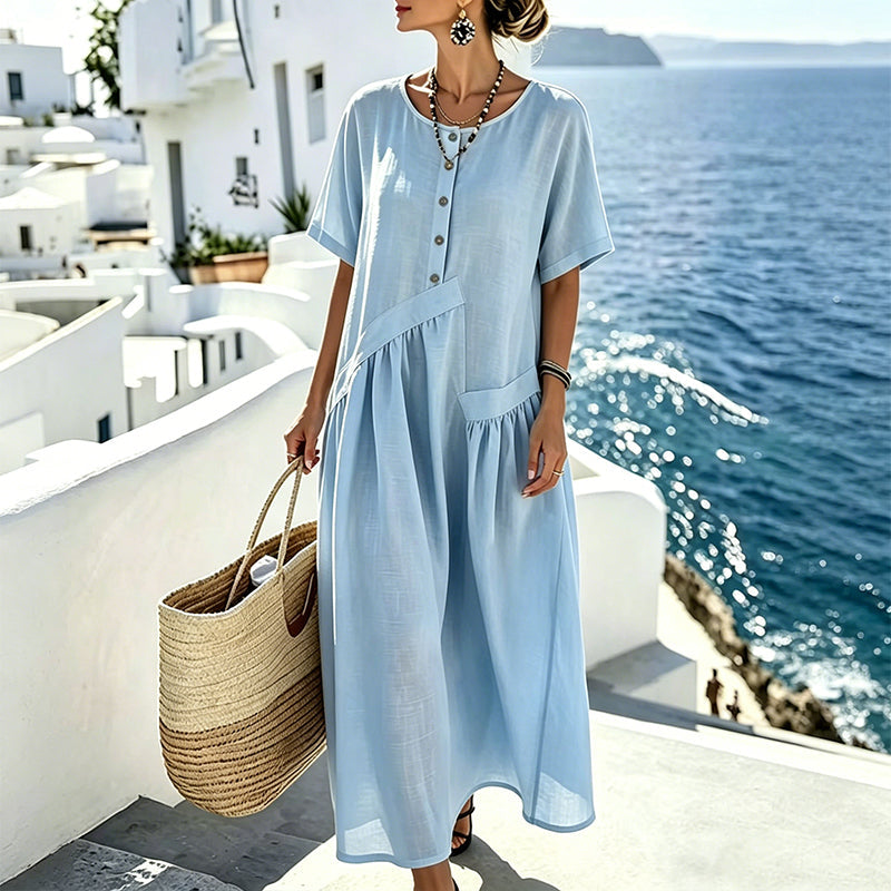 Solterra – Breathable Cotton-Linen Maxi Dress with Button Front &amp; Pockets + 50% OFF