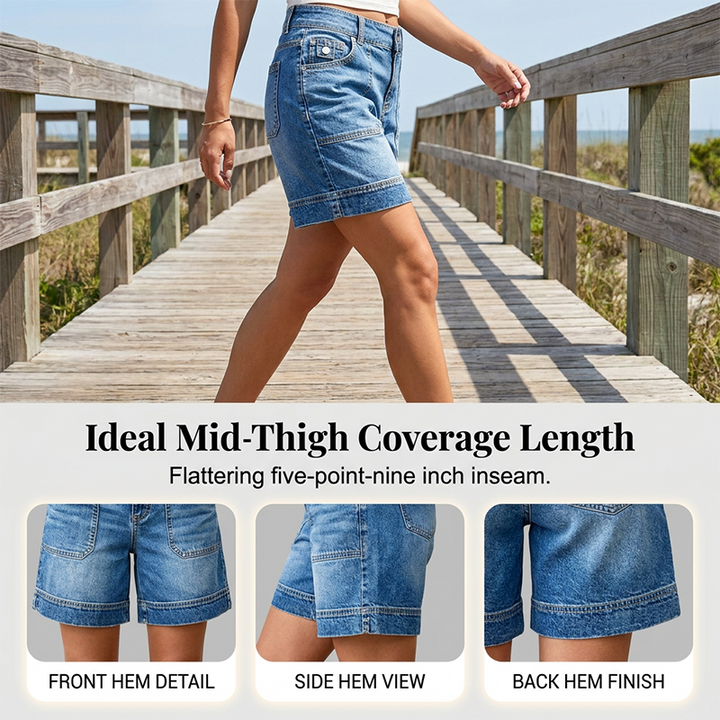 Hemwick – Stretch Denim Bermuda Shorts with Cargo Pockets + 50% OFF