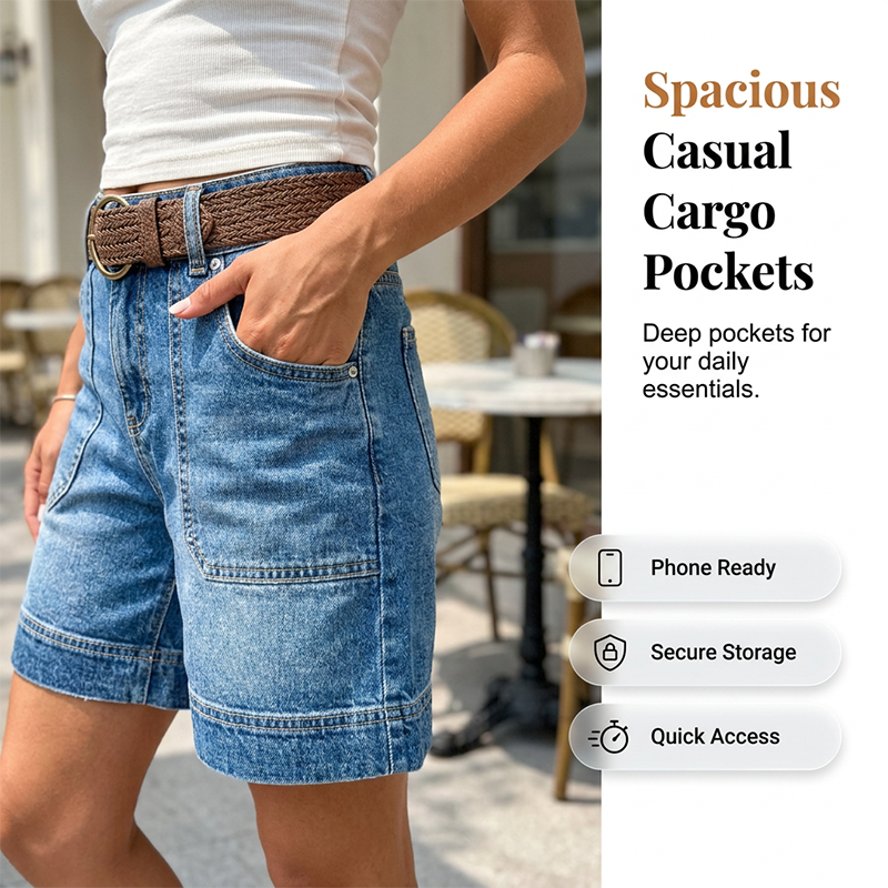 Hemwick – Stretch Denim Bermuda Shorts with Cargo Pockets + 50% OFF