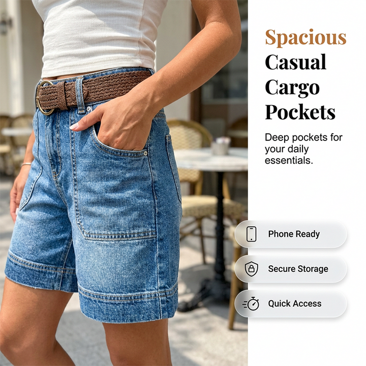 Hemwick – Stretch Denim Bermuda Shorts with Cargo Pockets + 50% OFF