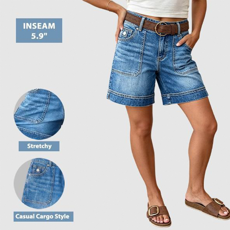 Hemwick – Stretch Denim Bermuda Shorts with Cargo Pockets + 50% OFF