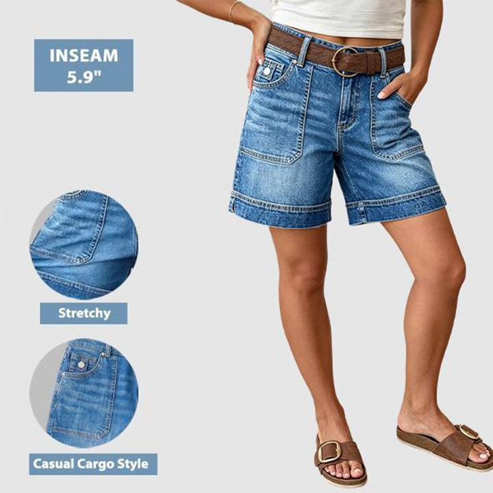 Hemwick – Stretch Denim Bermuda Shorts with Cargo Pockets + 50% OFF