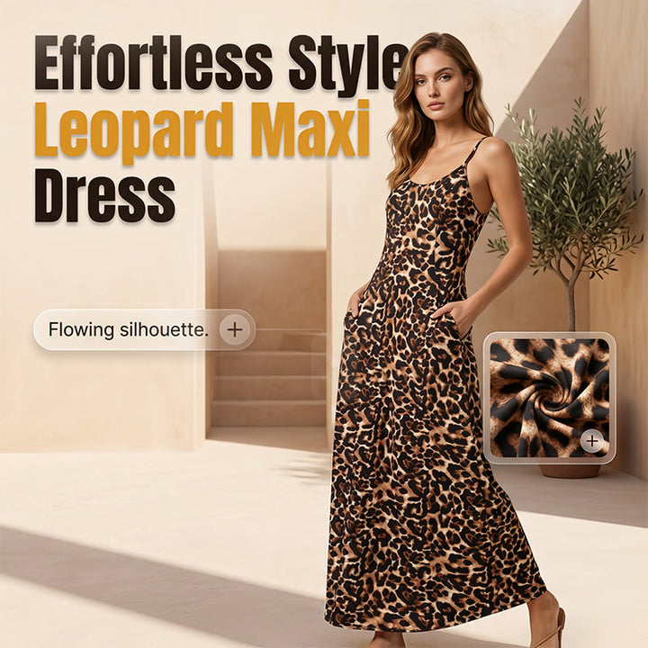 Wildesse – Leopard Print Maxi Dress with Pockets &amp; Adjustable Straps + 50% OFF
