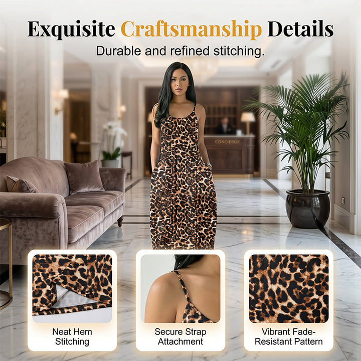 Wildesse – Leopard Print Maxi Dress with Pockets &amp; Adjustable Straps + 50% OFF