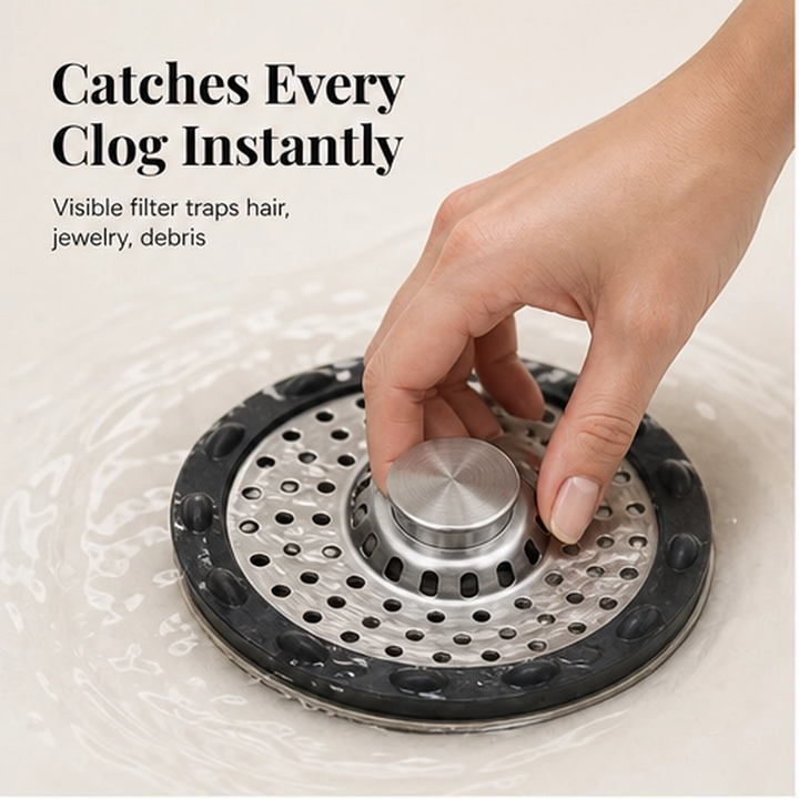 Steelbrook – 3-in-1 Pop-Up Stainless Steel Sink Stopper &amp; Strainer + 50% OFF