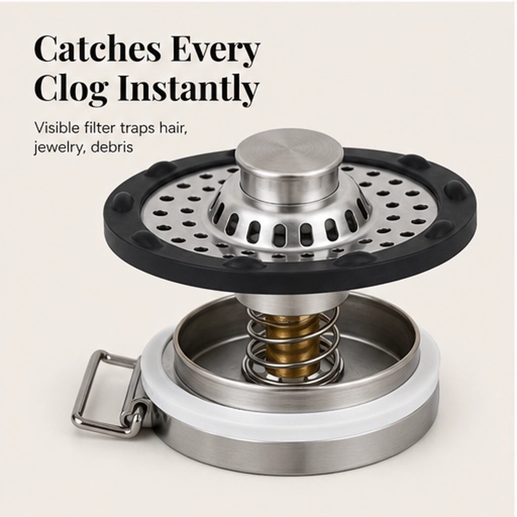 Steelbrook – 3-in-1 Pop-Up Stainless Steel Sink Stopper &amp; Strainer + 50% OFF