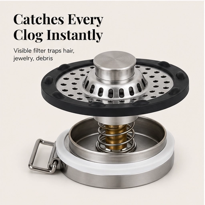 Steelbrook – 3-in-1 Pop-Up Stainless Steel Sink Stopper &amp; Strainer + 50% OFF