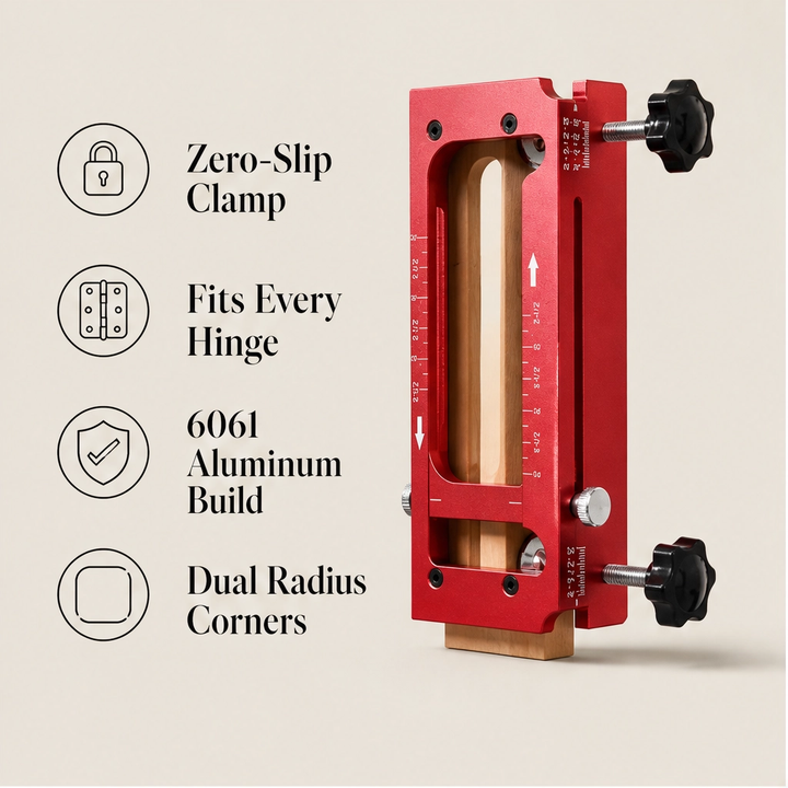 Mortisecraft – Adjustable Aluminum Hinge Mortise Jig Kit with Router Bit &amp; Chisel-Ready Templates + 50% OFF