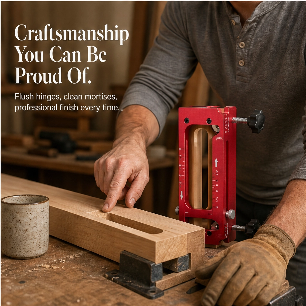 Mortisecraft – Adjustable Aluminum Hinge Mortise Jig Kit with Router Bit &amp; Chisel-Ready Templates + 50% OFF