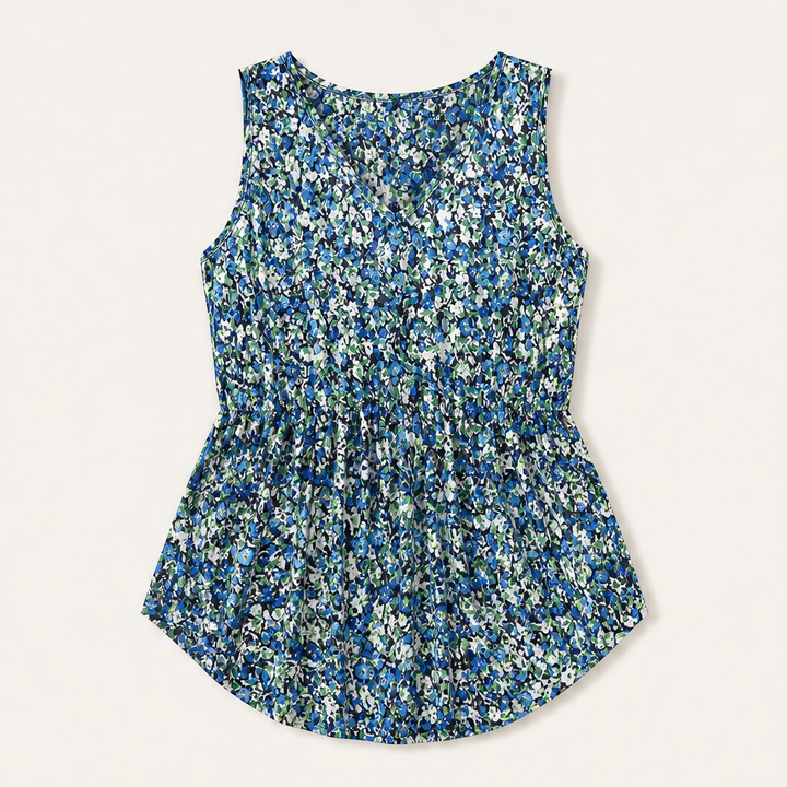 Willowmere – Flowy Pleated Peplum Sleeveless V-Neck Tank Top + 50% OFF